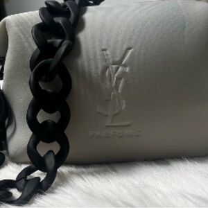 Elegant YSL Cream Crossbody Bag with Black Strap